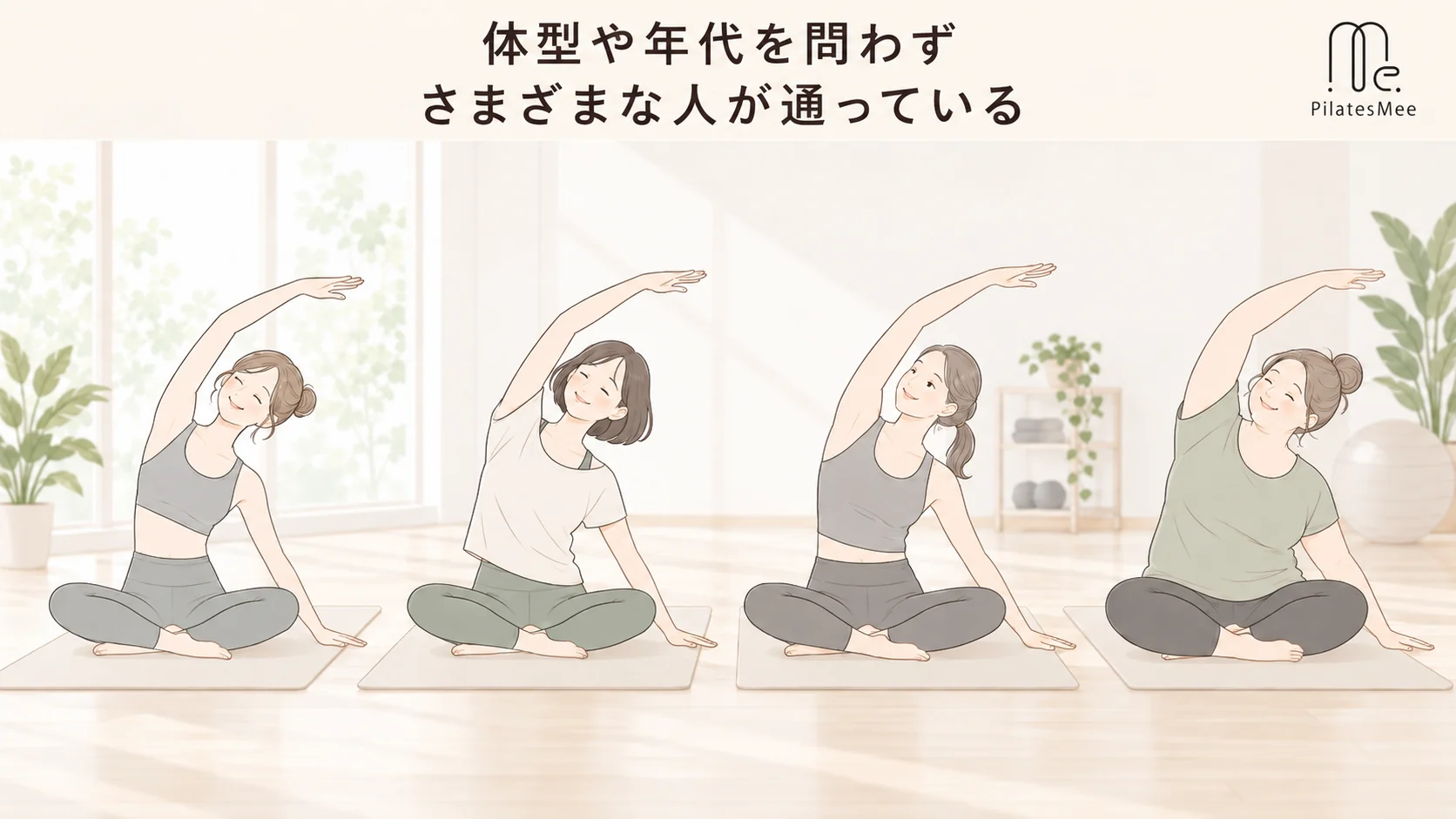 体型や年代を問わずさまざまな人が通っているを説明するPilates Meeの記事内画像